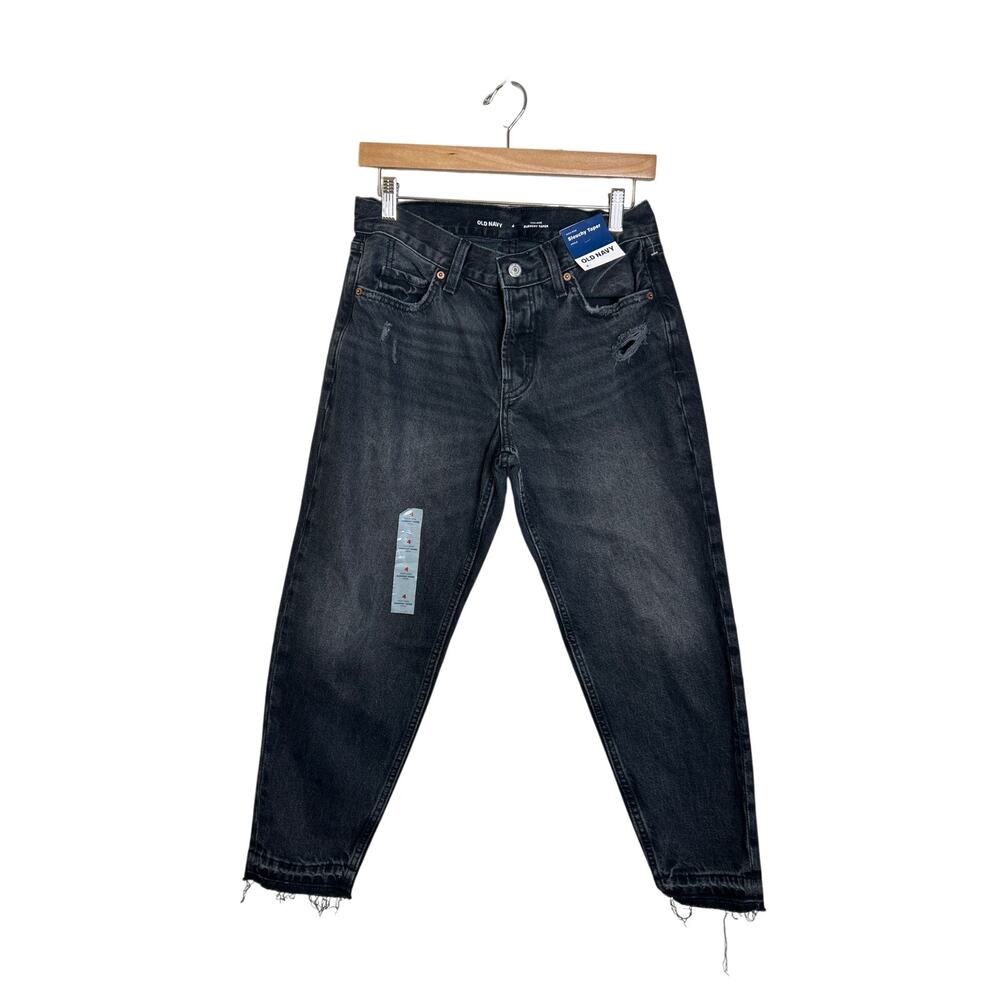 Old Navy Women’s High-Rise Slouchy Taper Ankle Black‎ Denim Jeans 4 NWT